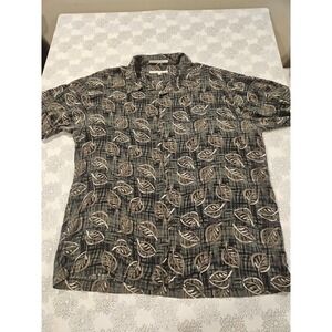 Perry Ellis Silk Leaf Print Button Up Short Sleeve Shirt‎ XL